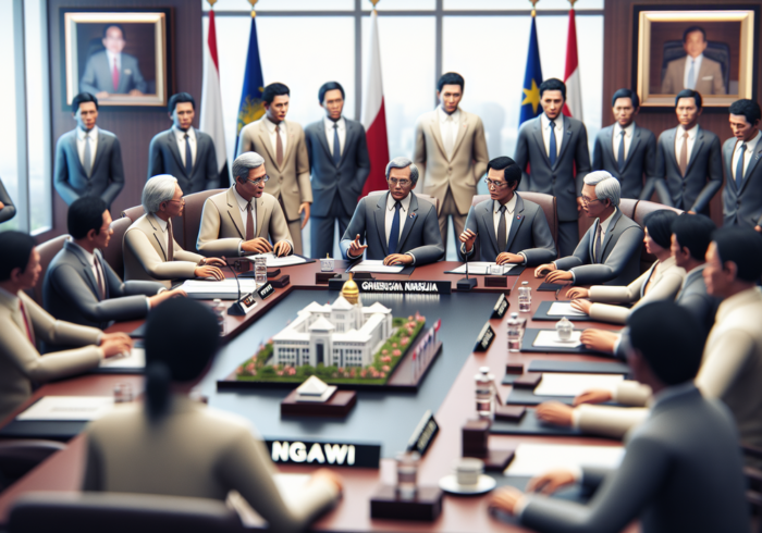 alt_text: "Pejabat Ngawi berdiskusi kebijakan pro rakyat di ruang pemerintah."