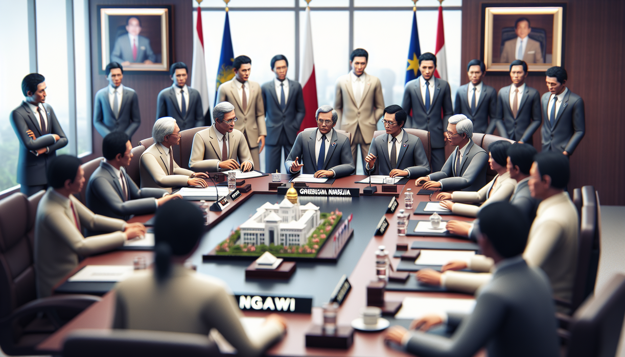 alt_text: "Pejabat Ngawi berdiskusi kebijakan pro rakyat di ruang pemerintah."