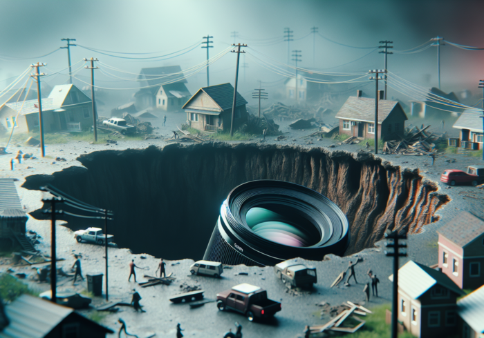 alt_text: Lubang raksasa misterius muncul di tengah lahan warga, menimbulkan kekhawatiran setempat.