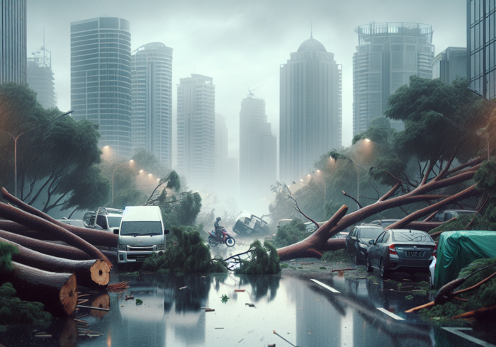 alt_text: "Pohon tumbang di Jakarta Barat, strategi pemasaran krisis di sekitarnya."