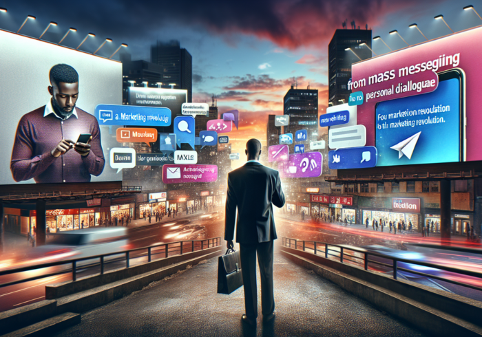 alt_text: Transformasi pemasaran dari pendekatan massal ke interaksi pribadi yang lebih mendalam.