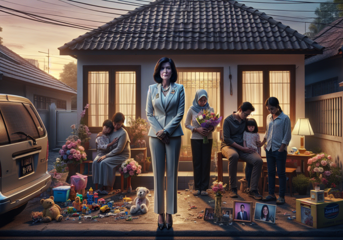 "alt_text": Potret duka seorang anak tergeletak di tepi Cengkareng Drain setelah insiden tenggelam.