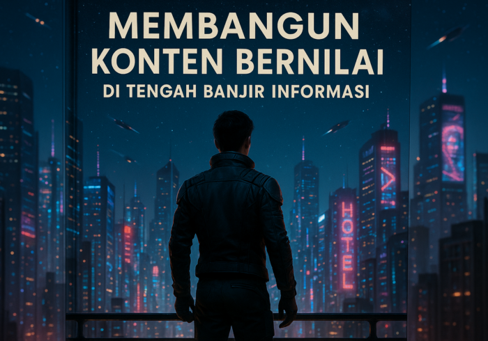 "alt_text": "Seseorang duduk di depan laptop, dikelilingi buku dan catatan, fokus pada konten berkualitas."