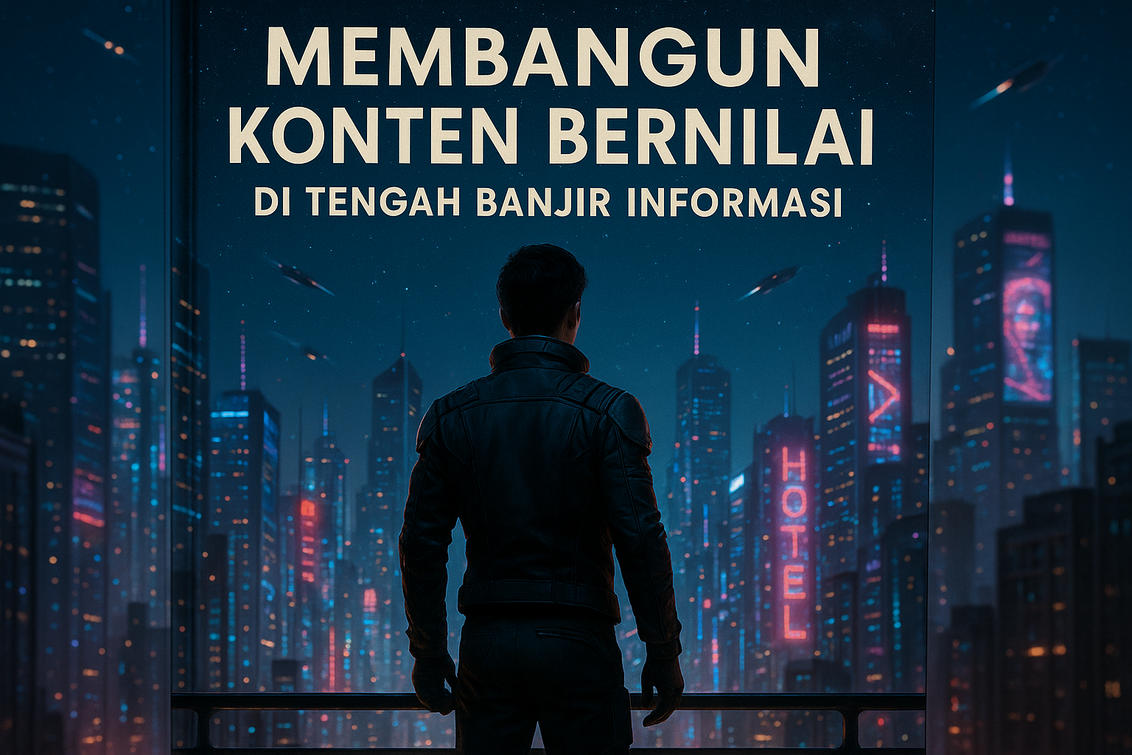 "alt_text": "Seseorang duduk di depan laptop, dikelilingi buku dan catatan, fokus pada konten berkualitas."
